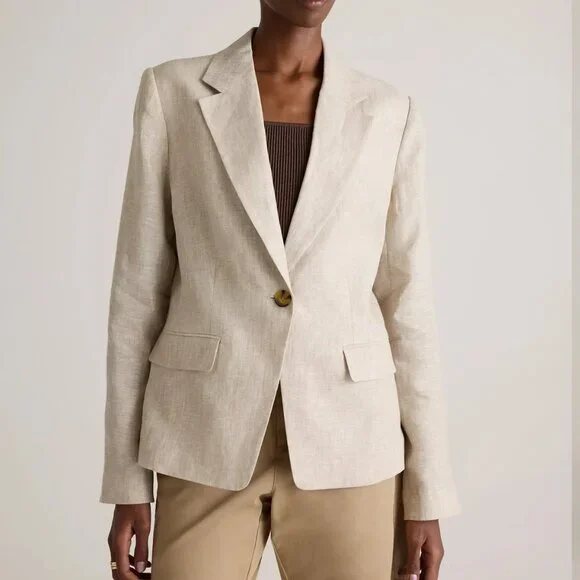 NWT QUINCE 100% European Linen Structured Blazer Jacket Flax Small - Picture 2 of 12